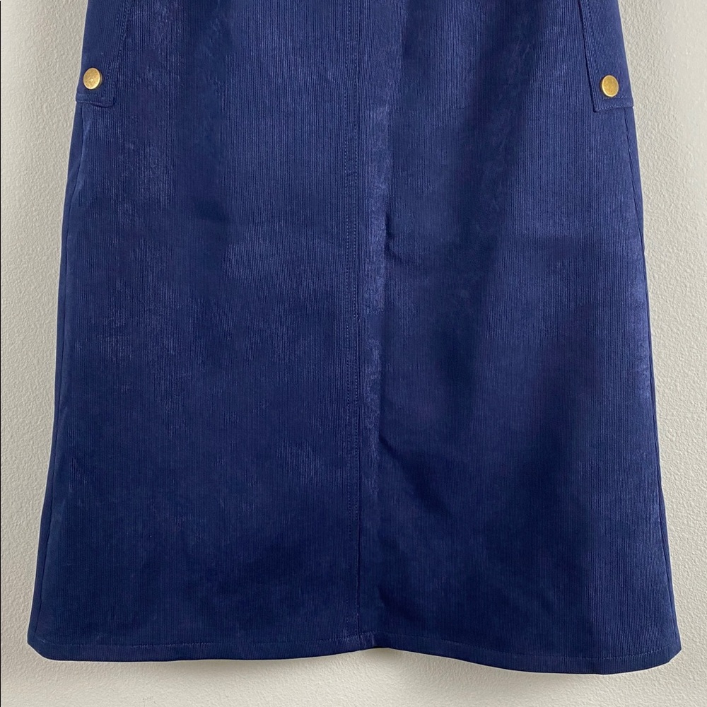 Vee Corduroy Midi Skirt | Lined, Front Slit, 2 Pockets | Navy/Gold - Picture 6 of 15